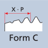 Chamfer form for taps according to DIN 2197, table 4, type C