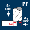 Rayon d'angle semi-finition (Pre-Finishing PF) zones planes