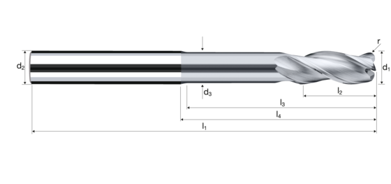 Corner radius end mills E-Cut Alu product photo front L