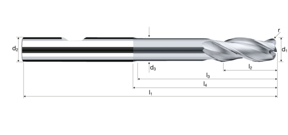 Eckradiusfräser E-Cut Alu Produktbild front L